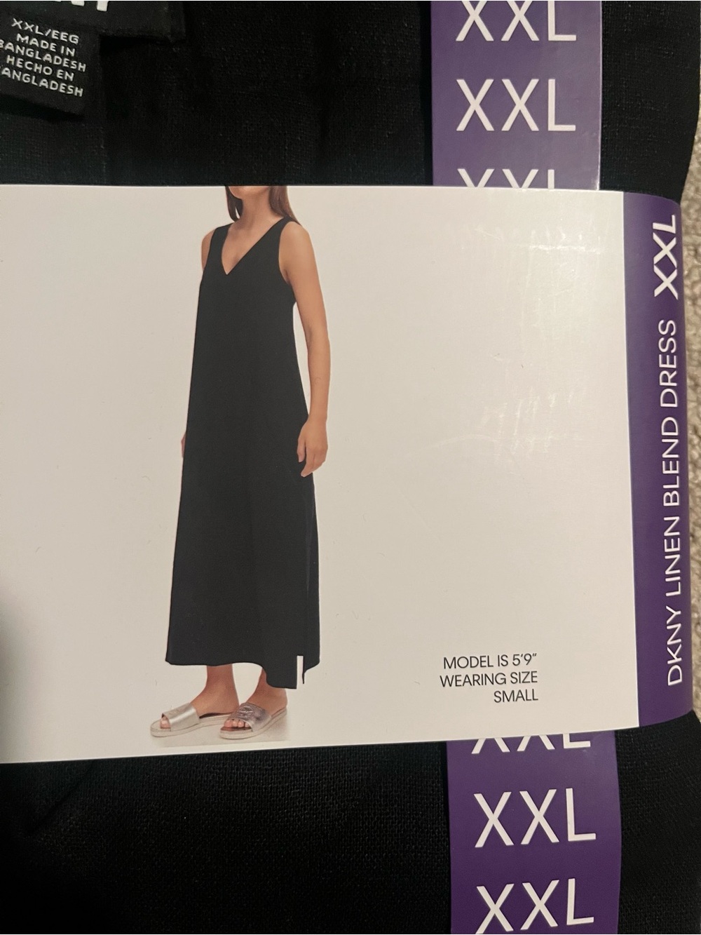 DKNY Black Linen-Blend Maxi Dress XXL NEW